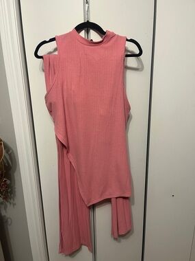 Sleeveless Pink Asymmetric Midi Dress